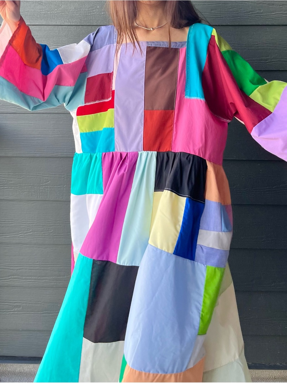 Handmade Quilted Patchwork Colorblock Dress SKU 06151 - Picture 12 of 15